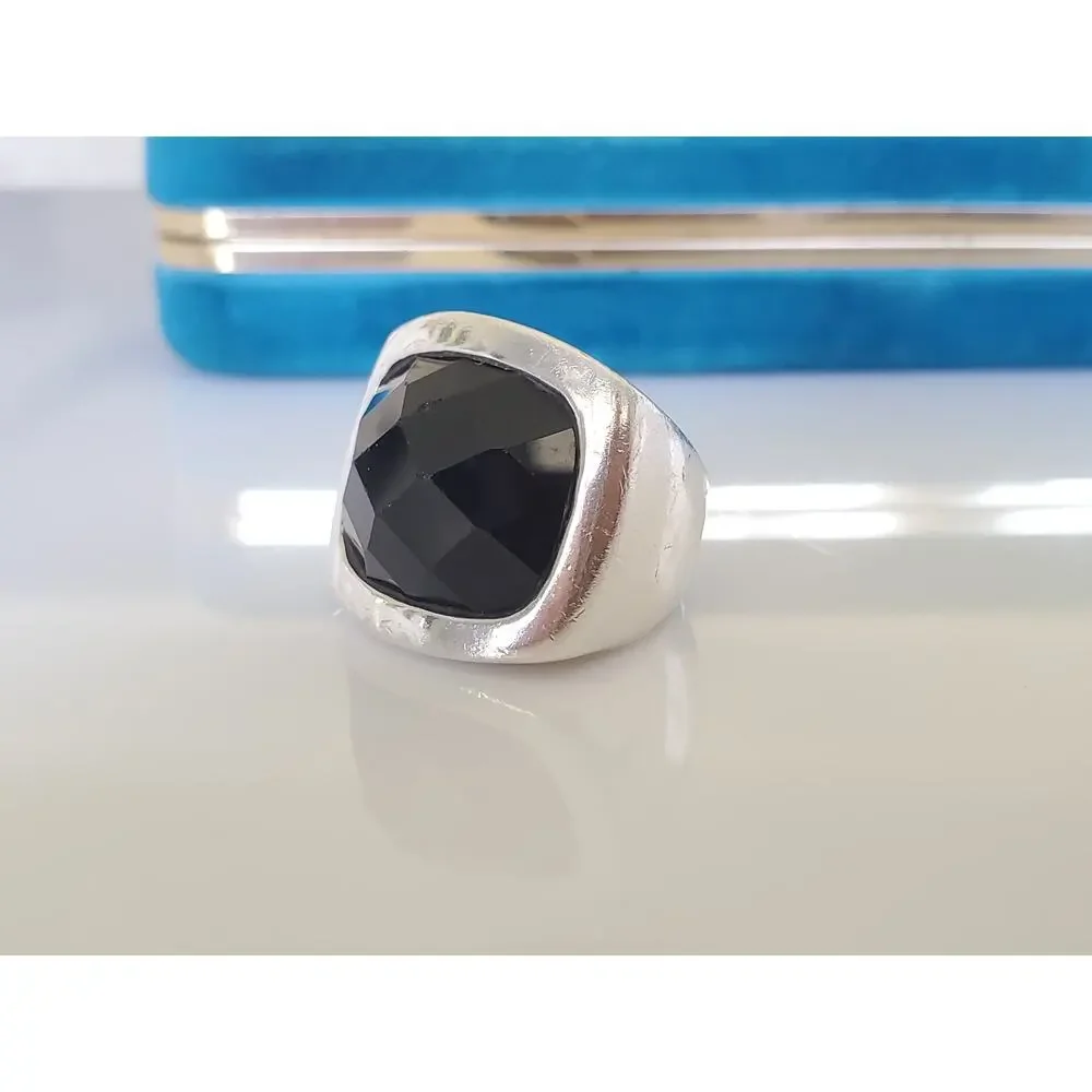 Vintage CFJ Designer Sterling Silver Onyx Ring